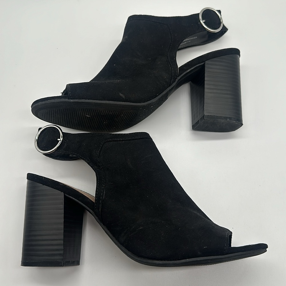 A New Day Rhea Open Toe Block Heels Black Faux Suede Size 11 - Picture 14 of 14